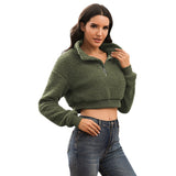 Women Sherpa Jacket Autumn and Winter Lamb Wool Zipper Coat Plush Pullover Sweater Top