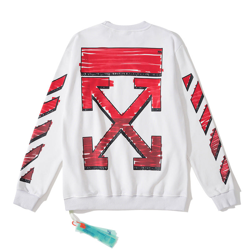 Off White Sweatshirts Long Sleeve round Neck Sweater Autumn and Winter Pattern round Neck Pullover Terry Sweater