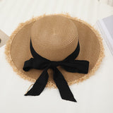 Straw Hat Bow Straw Hat Summer Outdoor Sun Protection Seaside Beach Hat