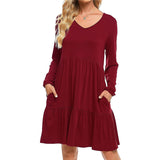 Work Dresses with Pockets Casual Autumn Long Sleeve Loose Dress with Pockets
