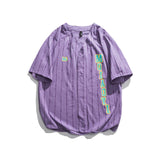 Varsity Shirts for Men Baseball Short-Sleeved Shirt Summer Casual Street Trend Stripes Letters Printed Sports