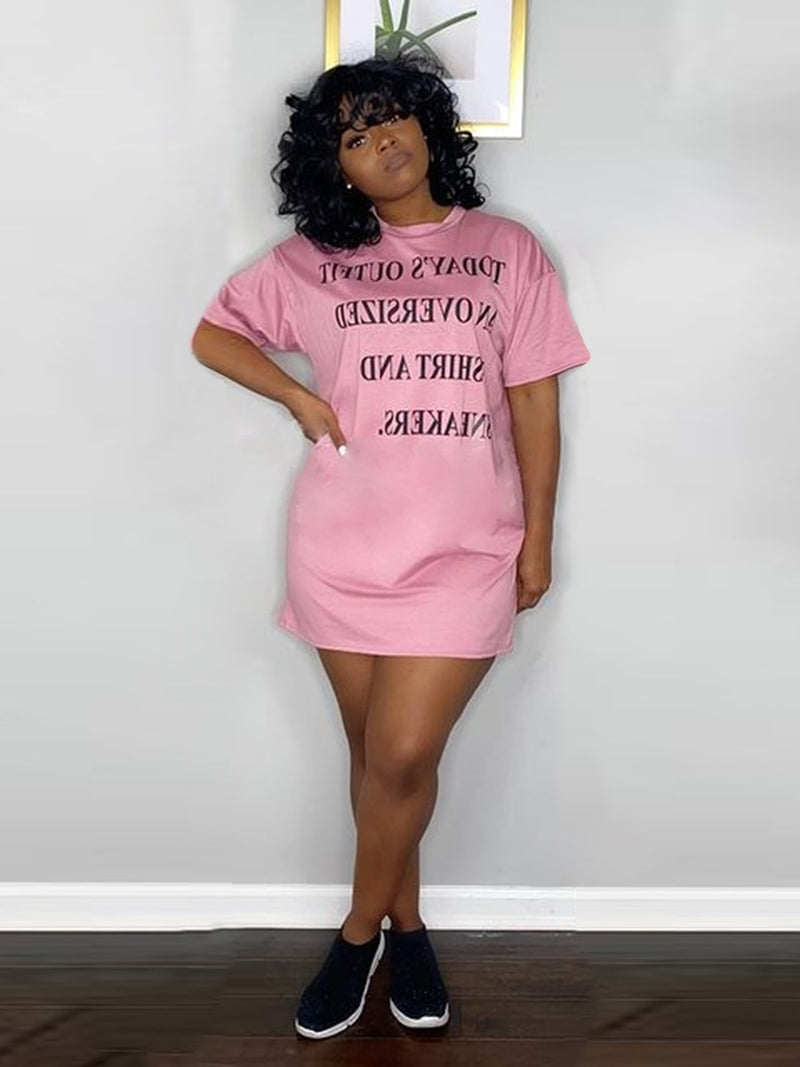 Women Plus Size Mini Dresses Loose Printed Loose Short Sleeve Round Neck T-shirt Dress