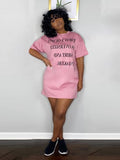 Women Plus Size Mini Dresses Loose Printed Loose Short Sleeve Round Neck T-shirt Dress