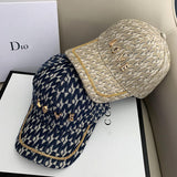 Vintage Check Baseball Cap Lattice Rhinestone