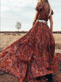 Beth Dutton Bohemian Winter Dress Maxi Dresses Summer Sexy Printed V-neck Short Sleeve Holiday Dress