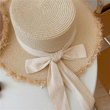 Straw Hat Bow Straw Hat Summer Outdoor Sun Protection Seaside Beach Hat