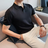 Men Polo Shirts Slim-Fit Lapel Breathable Casual Short-Sleeved T-shirt