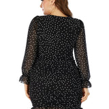 Women Plus Size Mini Dresses Polka Dot Chiffon Smocked Ruffled Bodycon Dress