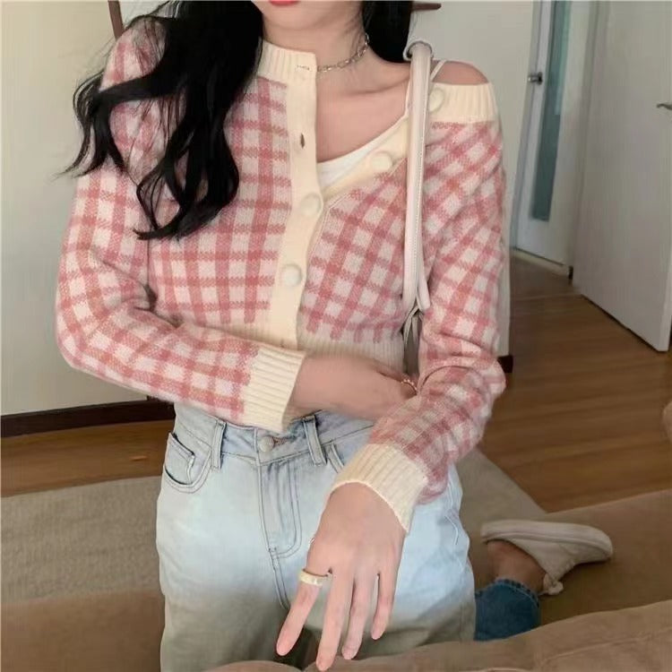 Preppy Aesthetic Outfits Round Neck Plaid Long Sleeve
