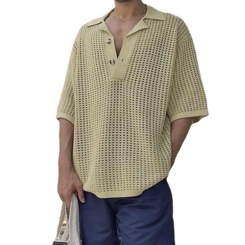 Polo Shirts Fashion Loose Knitted Sweater Summer Menswear