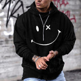 Smiley Face Hoodie Hoodie Men's Sports Loose Smiley Face Floral Print Long Sleeve Pullover