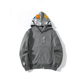 Shark Print Hoodie Digital Pixels Camouflage Color Matching Cap Jacket Sleeve Sweater Hooded Zipper Cardigan Outerwear