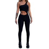 Summer Women's High Waist Slant Shoulder Hollow-out Tight Sports Casual Jumpsuit