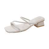 Nude Chunky Heel Slippers