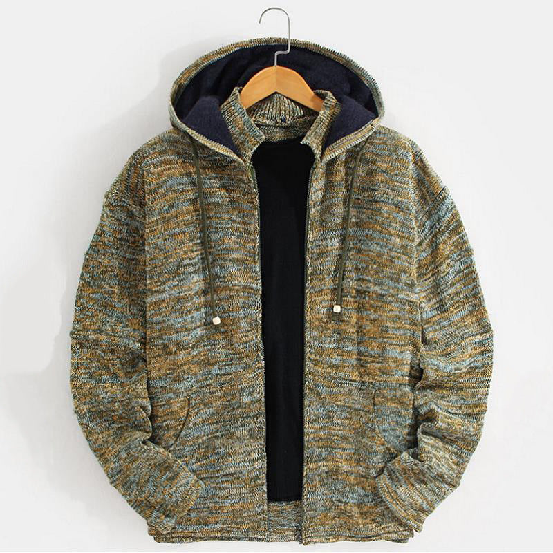Mens Flannel Jacket with Hoodie Autumn and Winter Loose Hooded Sweater Zipper Cardigan Sweater Coat
