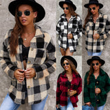 Women Sherpa Jacket Coat Autumn and Winter Plaid Sweater Furry Thick Coat Cardigan
