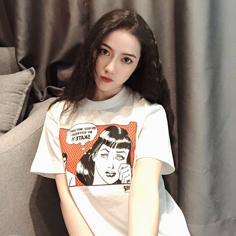Thrasher T Shirt Summer Flame Loose Painting Printed T-shirt Man