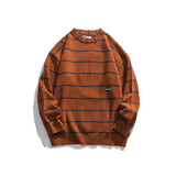 Man Fall Winter Outfis Autumn and Winter Color Matching Striped Sweater Men's Retro Loose Casual round Neck Sweater