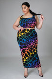 Women Plus Size Maxi Dresses Fashion Floral Print Slit Dress Two-Piece Set