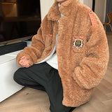 Men's Autumn Winter Coat Stand Collar Plush Cotton Coat with Solid Color