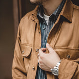 Work Shirts Vintage Pendant Long-Sleeved Shirt Spring and Autumn Khaki Washed Coat for Men