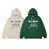 Man Fall Winter Outfis Winter Cartoon Baseball Bear Printed Thickening Hooded Loose Top