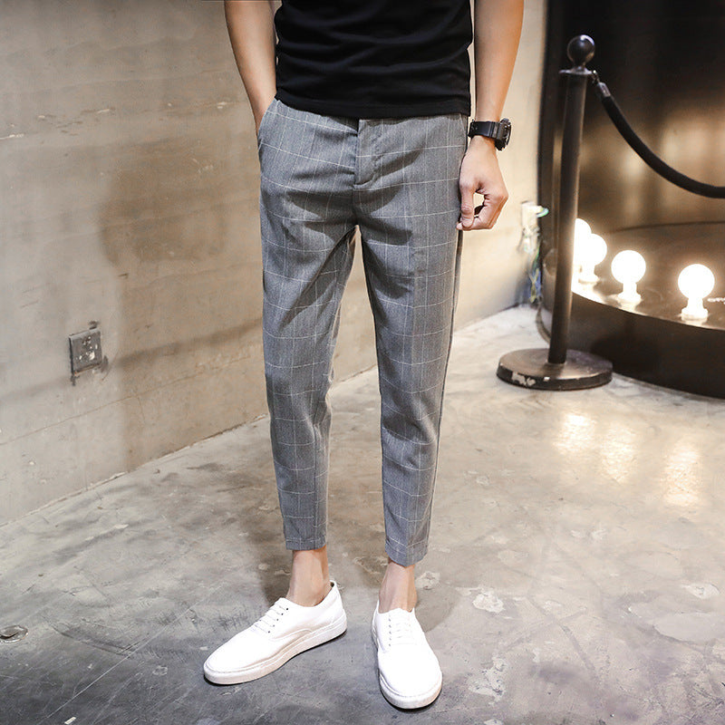 Men Suit Pants Summer Plaid Cropped Pants