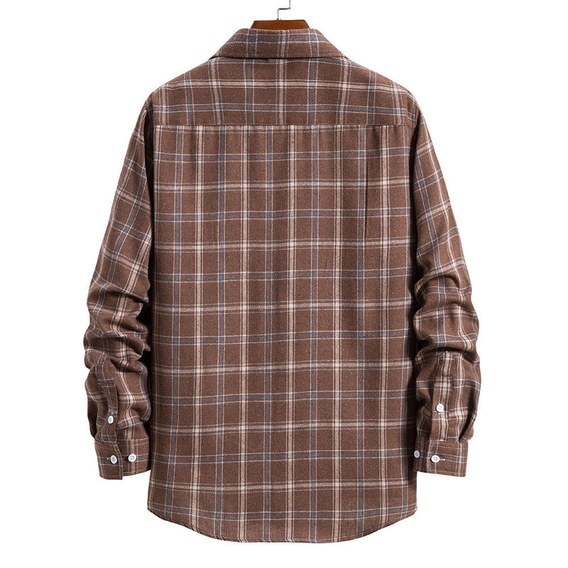 Mens Flannel Jacket Men's Plaid Shirt Stylish Loose plus Size Brushed Shirt Men