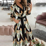 Work Dresses for Girls Women's Autumn Printed Plaid Lapel Lace-up Dress