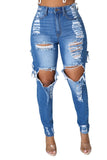 Women Distressed Denim Jeans Ripped Jean Worn Stretch Jeans Skinny Pants Women