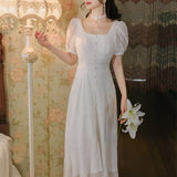 Women cottagecore Dress Summer Retro White Square-Cut Collar Dress
