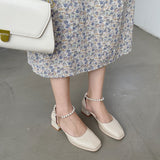 Nude Pumps Block Heel Leather Shoes