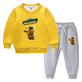 Children Pokemon Pikachu Hoodie & Pant Set Fleece Lined Padded Warm Keeping Winter Clothes Sweatershirt Suit