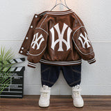 Toddler Boys Jackets Children Boys' Coat Autumn PU Leather Baseball Uniform