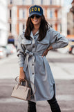 Beth Dutton Outfits Autumn and Winter Solid Color Lapel Trench Coat Fashion Single-Breasted Lace-up Long Coat