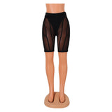 Kesha Black Dress Women's Fashion Sexy Tight Mesh See-through Stitching Shorts Cropped Pants