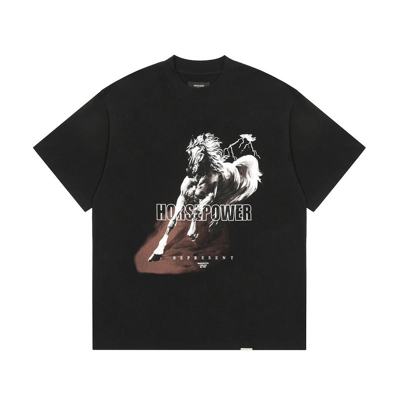 Present T Shirt Vintage Distressed Horse Print Loose