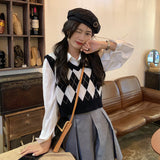 Preppy Aesthetic Outfits Vintage Knitted Vest Vest for Women Spring and Autumn