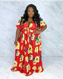 Women Plus Size Maxi Dresses Summer Popular Sexy V-neck Printed Dress