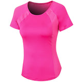 Moisture Wicking Shirts Women Tight Yoga Short Sleeve round Neck T-shirt Patchwork Breathable Quick-Drying Running Workout Clothes