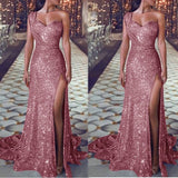 The Great Gatsby Daisy Dress Sexy One-Shoulder Sleeveless Bronzing Dress Split Dress
