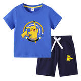 Children Pokemon Pikachu Tshirts & Shor Cotton Short-Sleeved Shorts Two-Piece Set