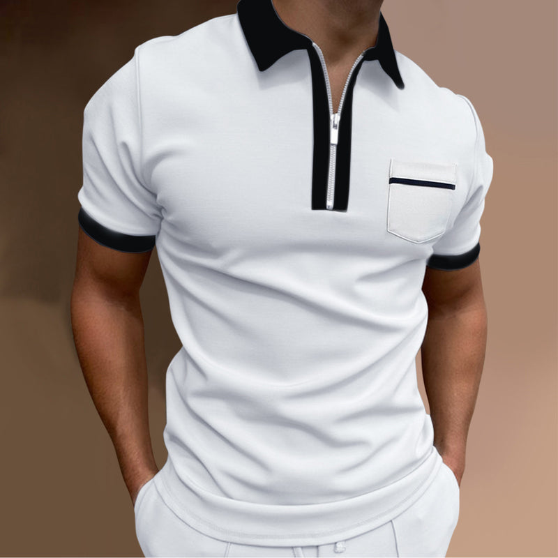 Polo Shirts Men's Zipper Color Matching T-shirt Top