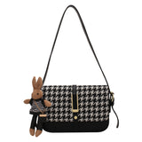 The Teacher Tote Autumn and Winter Check Vintage Messenger Bag Niche Shoulder Underarm Woolen Small Square Bag