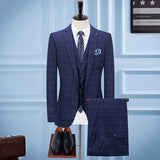 Seersucker Suit Men's Suit Set Slim Three-Piece Suit