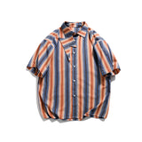 Men T Shitrs Vertical Stripes Printing Lapel Shirt