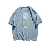 Summer Astronaut Moon Letter Print Short-Sleeve T-shirt Men's Loose Casual Trendy Top T