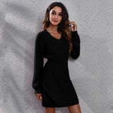 Sweater Dress Outfit With Tights 2 Pieces Set Long Sleeve Waist-Tight Woolen Skirt Women's Knitted Dress Autumn and Winter
