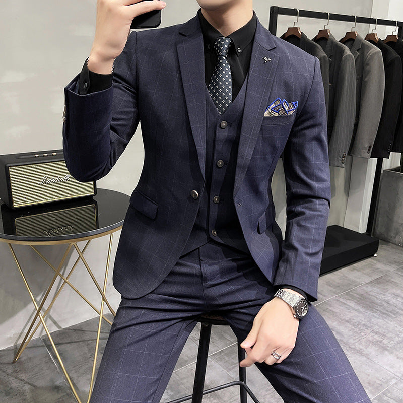 Seersucker Suit Suit Men's Business Casual Three-Piece Suit