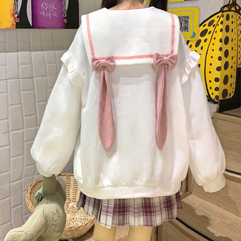 Gothic Lolita Harajuku Style Clothing Autumn Sailor Collar Bowknot Rabbit Ears Loose Sweater